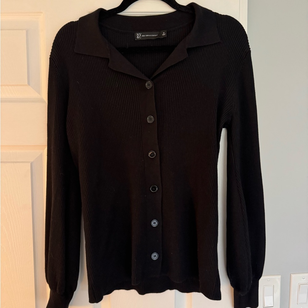 New York & Company Black Ribbed Cardigan